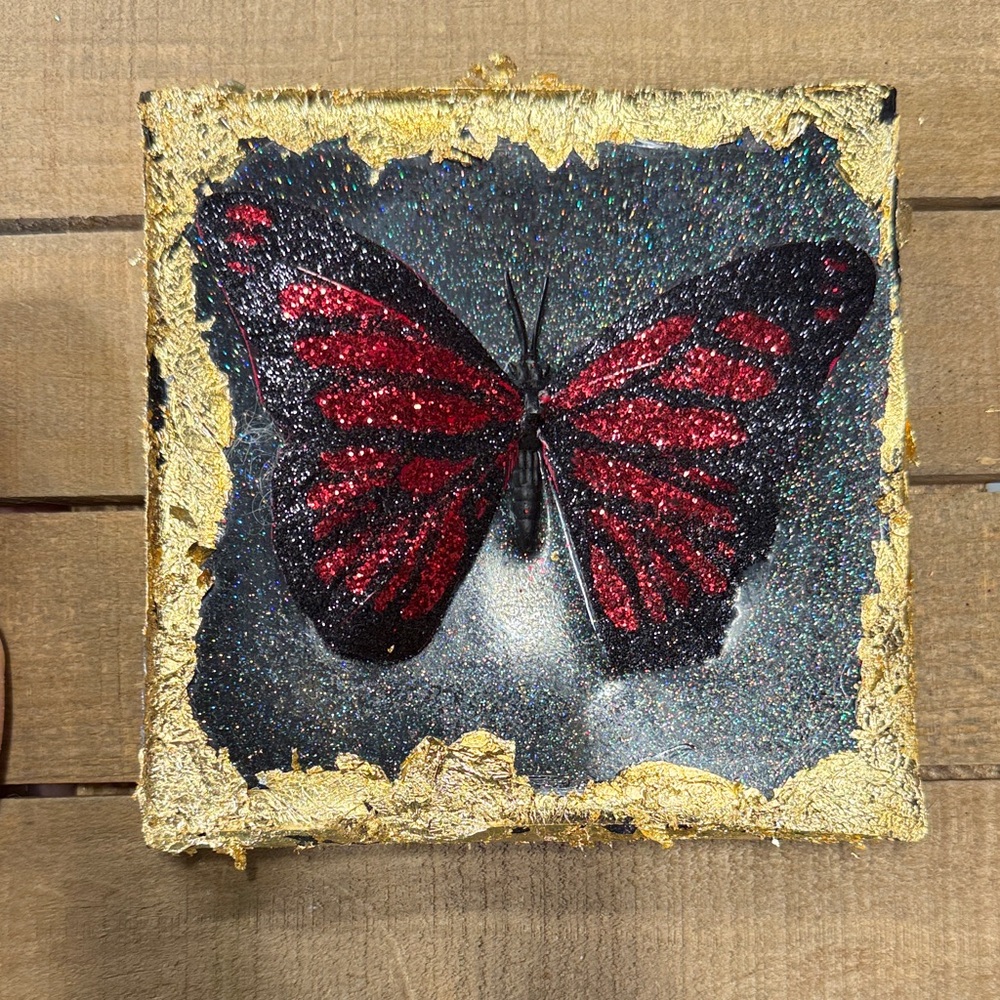 Handcrafted Red Butterfly Wall Art with Gold Leaf Accent no. 2